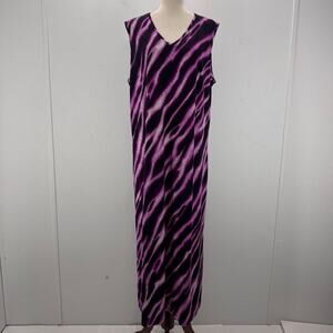 Bob Mackie Artistic Fushia & Black Maxi Dress Sleeveless XL Mobwife Tropical